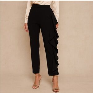 Lea & Viola Black Cropped Pants with Ruffle Detail Slim Fit Size XS